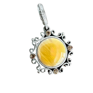 🍭6/$30 Lia Sophia Signed Milky Yellow and Silver Tone Pendant
